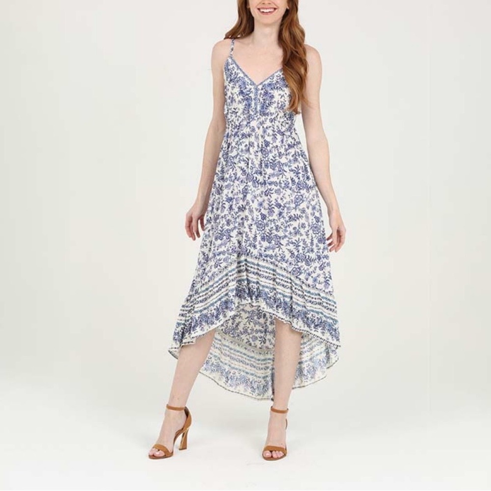 Angie Blue and White Floral High Low Dress
